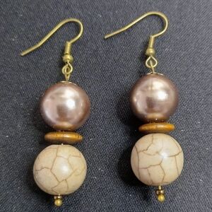 Elegant Brown and Cream Beaded Dangle Earrings